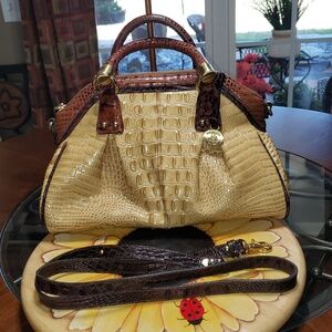 💘🖤💘 TRI-COLOR BRAHMIN LISA PRALINE SATCHEL SHOULDER CROC EMBOSSED LEATHER BAG